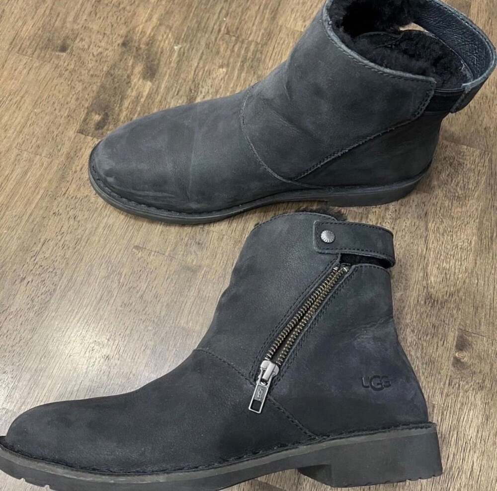 UGG Kayel Leather Ankle Boots Black Size 9.5
